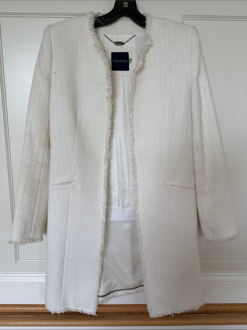 Magaschoni Ivory Tweed Dress Coat